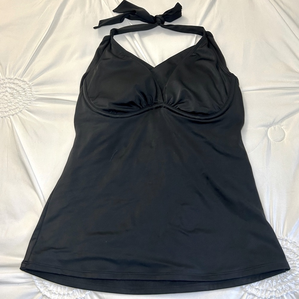 Athleta Black Cross Back Lightly Padded Cups Halter Tankini Top Size 36B/C
